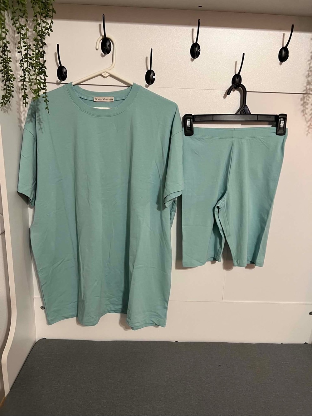 Zenana Outfitters Mint Green Oversized Tee & Bike Shorts Set
